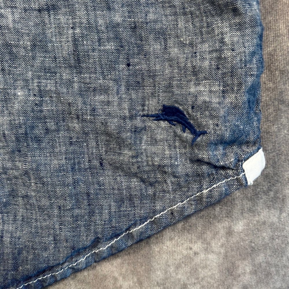 Tommy Bahama Mens XL Blue 100% Linen Short Sleeve Button Down Shirt Marlin Logo - Picture 6 of 9